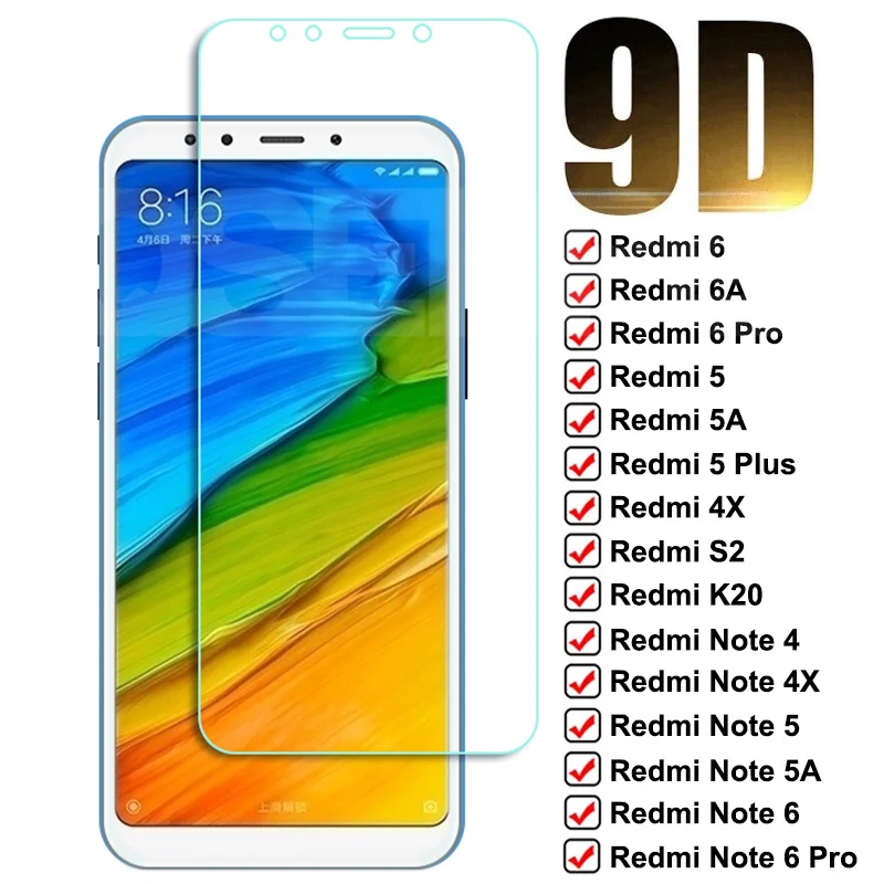 Защитное стекло 9D для Xiaomi Redmi 5 Plus 6 6A 5A 4X S2 закаленное защитное экрана Note 4 Pro