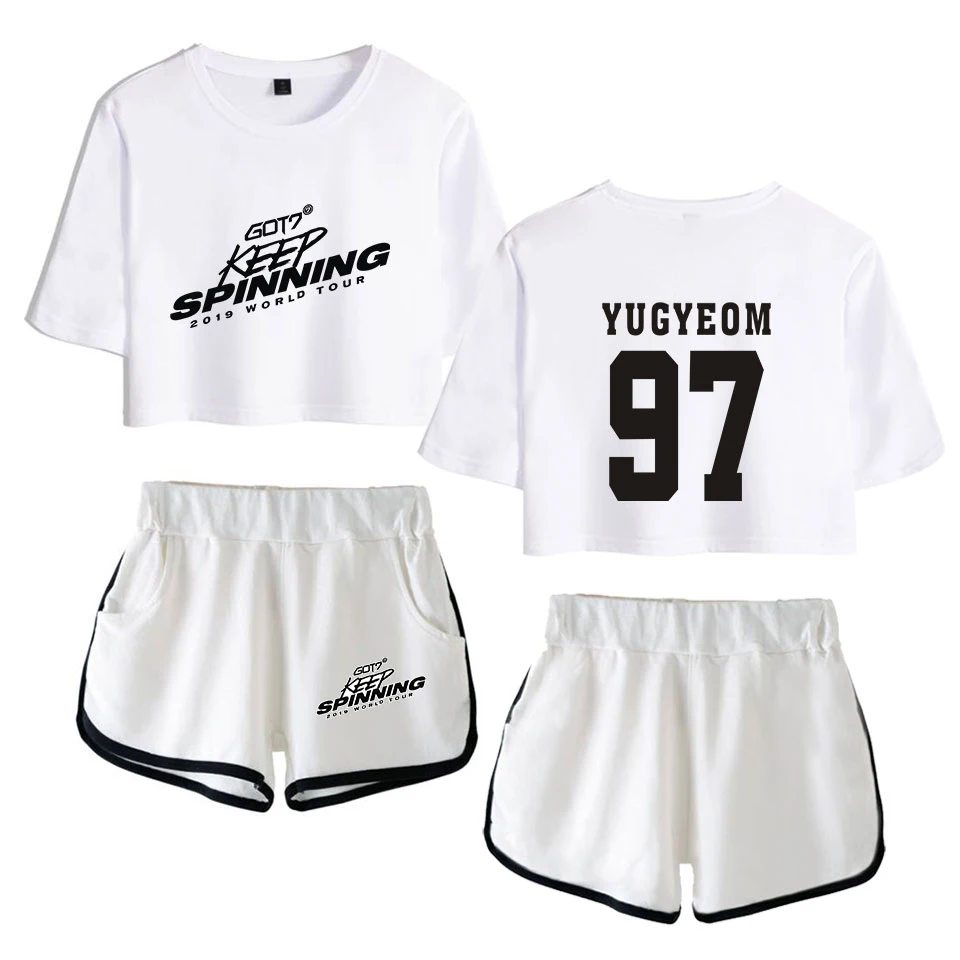 GOT7 Print Sexy Girls Temperament Digital Short Sleeve T-shirt Ladies Belly Button T-shirt + Shorts Two-color Mixed Clothing Set
GOT7 Print Sexy Girls Temperament Digital Short Sleeve T-shirt Ladies Belly Button T-shirt + Shorts Two-color Mixed Clothing Set