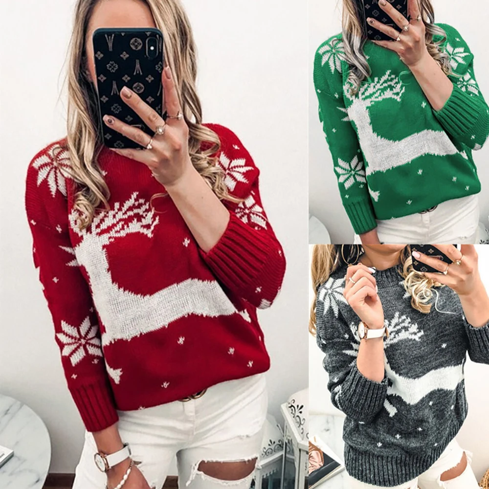 2021 Autumn Winter New Women's Sweater European And American Jacquard Christmas Knitted Round Neck Long Sleeved Pullover
2021 Autumn Winter New Women's Sweater European And American Jacquard Christmas Knitted Round Neck Long Sleeved Pullover
