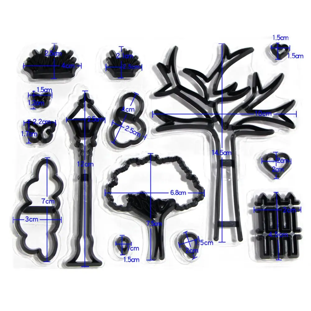 14 PCS Printing Molds Park Theme Cookie Cutting Die Cloud/Fence/Tree Shape Fondant Cake Press Mold DIY Baking Decoration Tool
14 PCS Printing Molds Park Theme Cookie Cutting Die Cloud/Fence/Tree Shape Fondant Cake Press Mold DIY Baking Decoration Tool