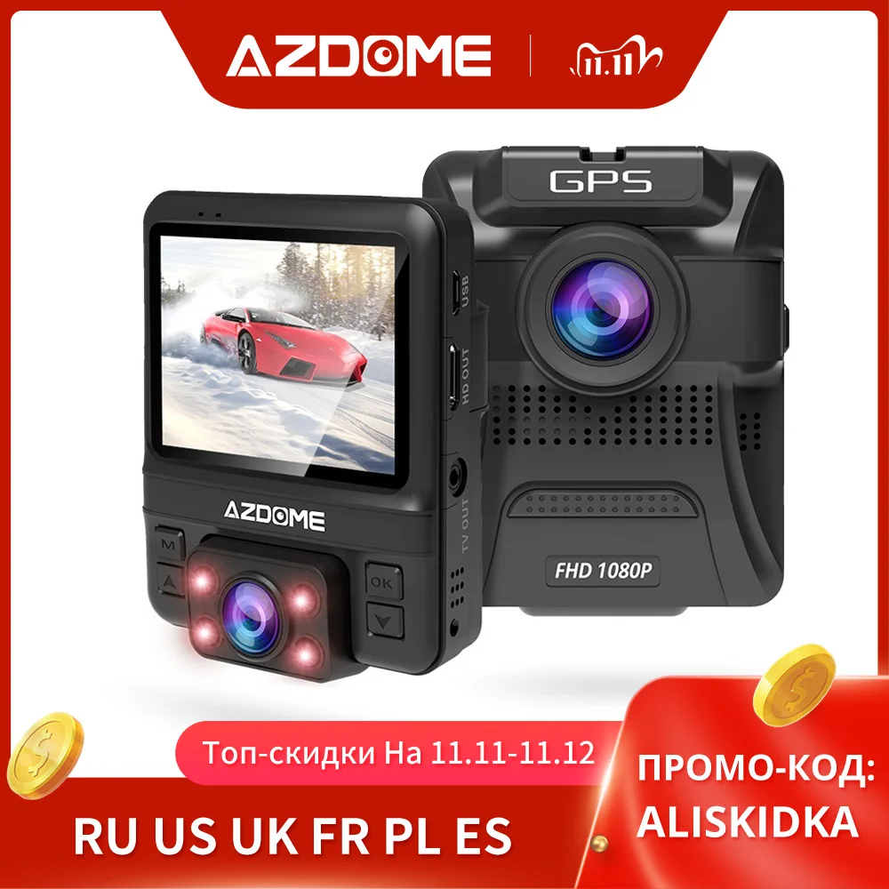 Автомобильный регистратор AZDOME GS65H мини видеорегистратор с двумя объективами
