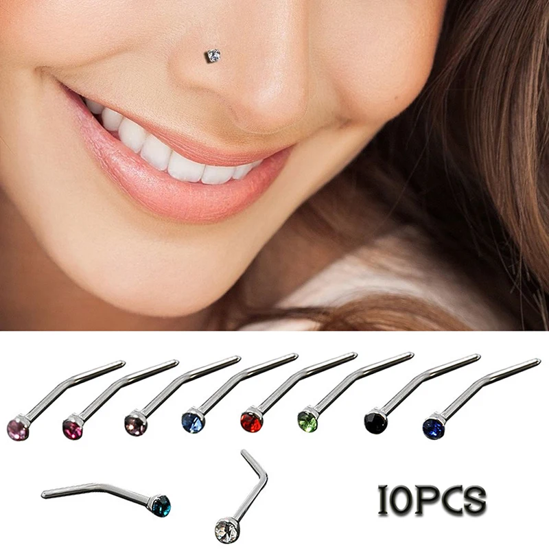 10pcs Nose Rings Studs Round Crystal Nose Rings Piercing Body Jewelry L-shape Nose Stud Cubic Zircon Stud Steel Nose Piercing
10pcs Nose Rings Studs Round Crystal Nose Rings Piercing Body Jewelry L-shape Nose Stud Cubic Zircon Stud Steel Nose Piercing