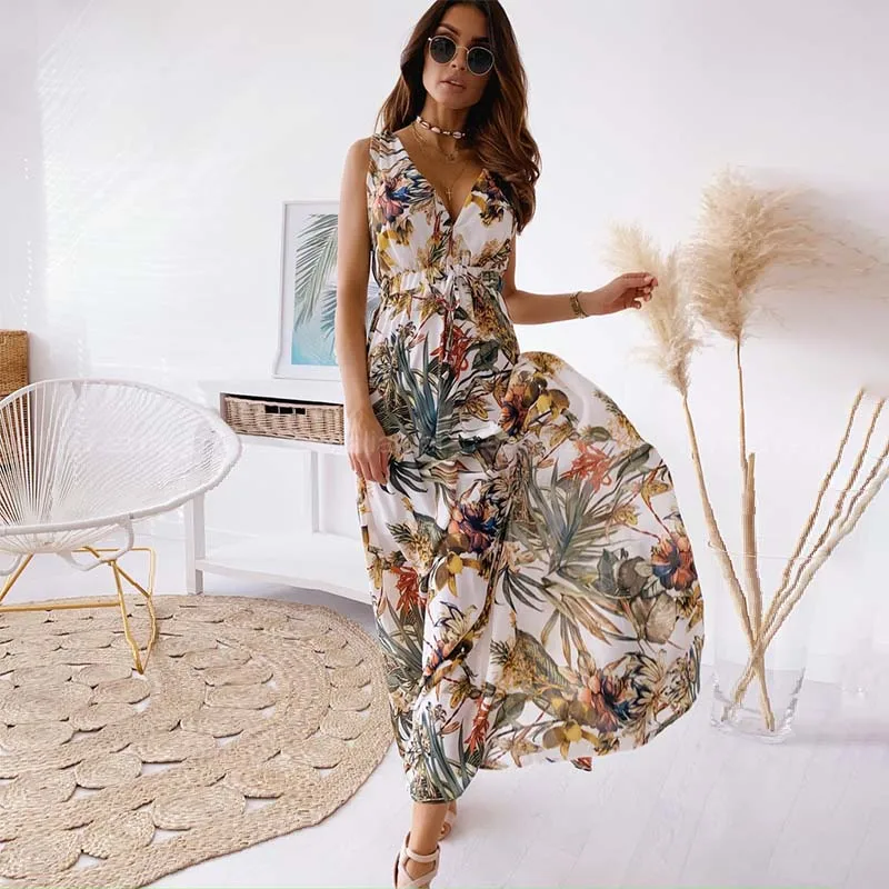 Summer Floral Print Backless Women Dress Casual High Waist Elegant V Neck Sleeveless Streetwear Plus Size Ladies Dresses
Summer Floral Print Backless Women Dress Casual High Waist Elegant V Neck Sleeveless Streetwear Plus Size Ladies Dresses