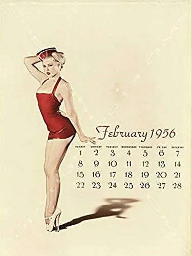 Losea February 1956 Pinup Girl Calendar, Vintage Mid 20th Century Art, Den, Bar Decor 16 x 12 inches
Losea February 1956 Pinup Girl Calendar, Vintage Mid 20th Century Art, Den, Bar Decor 16 x 12 inches