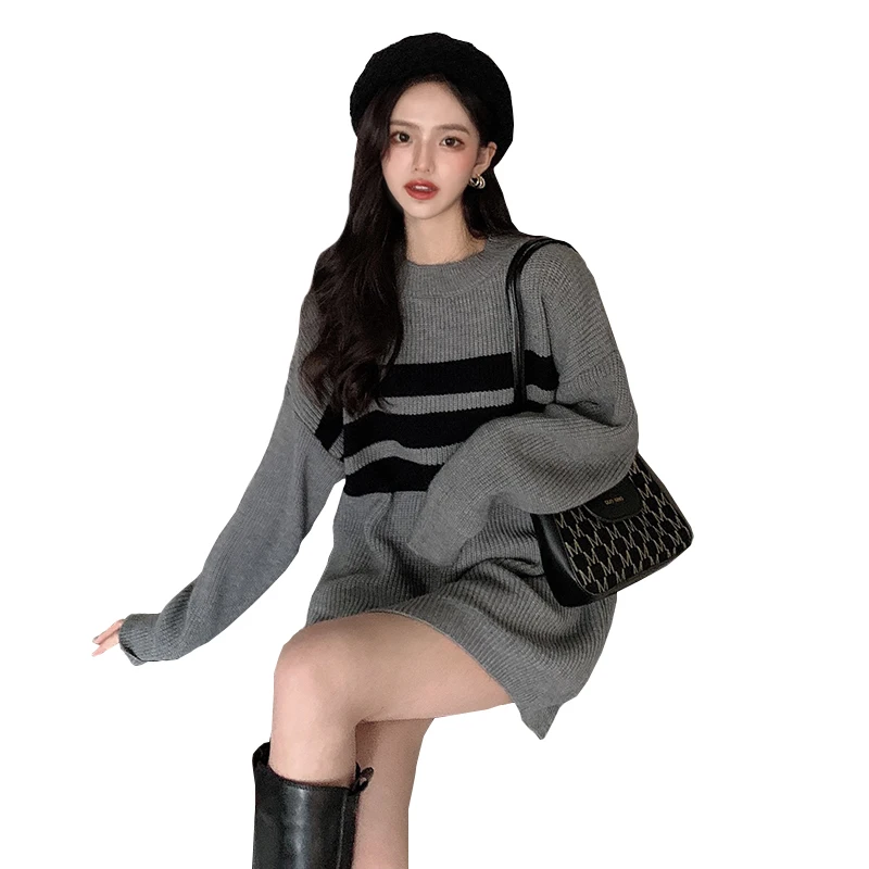 Женское платье-свитер с круглым вырезом, Свободный вязаный пуловер с длинным рукавом, повседневная женская одежда, пикантные платья в полос...
Женское платье-свитер с круглым вырезом, Свободный вязаный пуловер с длинным рукавом, повседневная женская одежда, пикантные платья в полос...