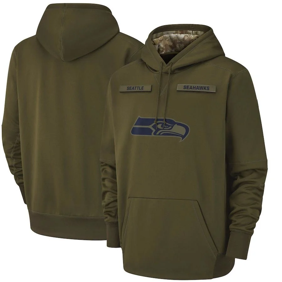 

Seattle Salute to Service Seahawks Men Olive Sideline Therma Performance Pullover Hoodie