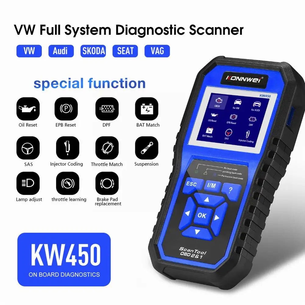 Автомобильный сканер KONNWEI KW450 OBD2, считыватель кодов OBD II, диагностический сканер для автомобилей VW, Audi, Seat, Skoda, автомобильные аксессуары, быст...
Автомобильный сканер KONNWEI KW450 OBD2, считыватель кодов OBD II, диагностический сканер для автомобилей VW, Audi, Seat, Skoda, автомобильные аксессуары, быст...