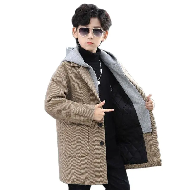 Fashion Fall Winter Woolen Coat For 4-14 Boys New Turn Collar Single Breasted Big Pockets Thick Plus Cotton Jacket High Quality
Fashion Fall Winter Woolen Coat For 4-14 Boys New Turn Collar Single Breasted Big Pockets Thick Plus Cotton Jacket High Quality