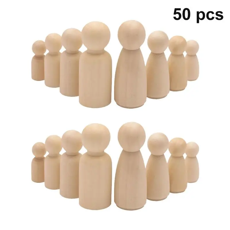 

50pcs of One Box Unfinished Painting Doll Wooden Doll Handcraft Wooden Puppets Drawing Adornment DIY Graffiti Puppet