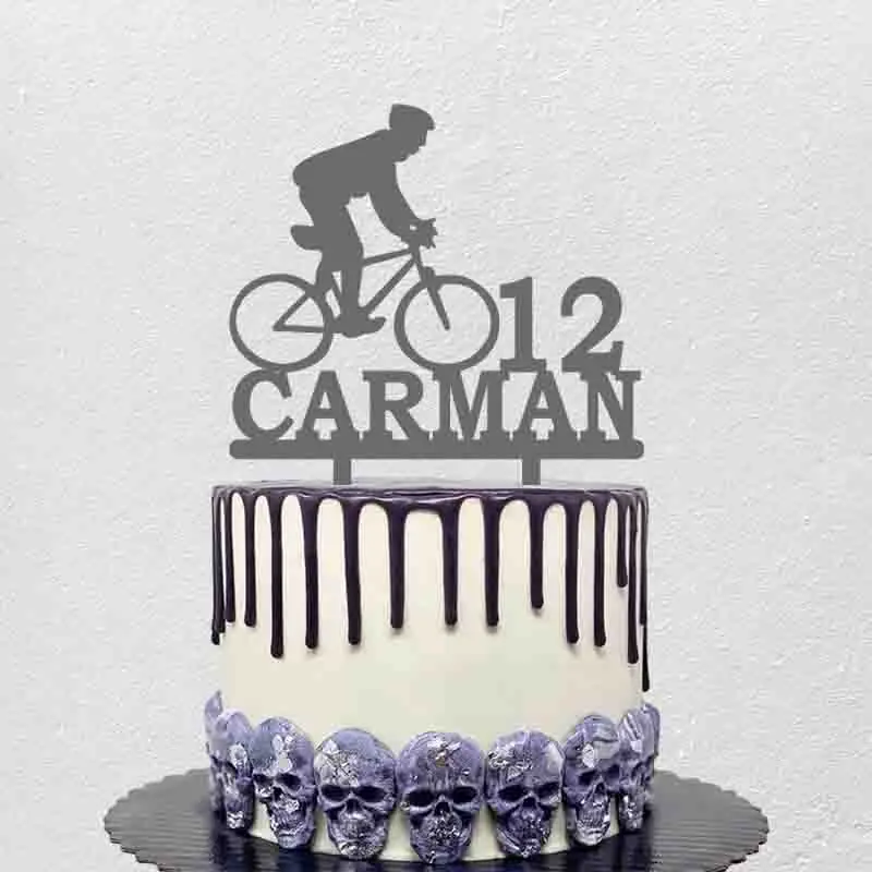 

Персонализированный велосипедный Топпер для торта с именем на заказ, силуэт для велосипедиста, украшение для торта на день рождения велоси...