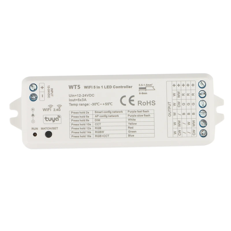 

Светодиодный контроллер Tuya 5 в 1, диммер CCT RGB RGBW RGBWW RGBCCT, Светодиодная лента Smart Life, Wi-Fi, 2,4 ГГц, Радиочастотный пульт дистанционного управления ...