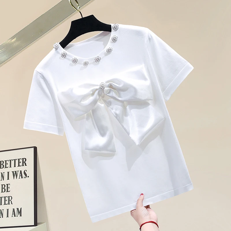 Exquisite Rhinestone Round Collar Black Korean Short Top Cotton Tshirt Short Sleeve Women's Loose T-shirt 2021 Summer T-shirts
Exquisite Rhinestone Round Collar Black Korean Short Top Cotton Tshirt Short Sleeve Women's Loose T-shirt 2021 Summer T-shirts