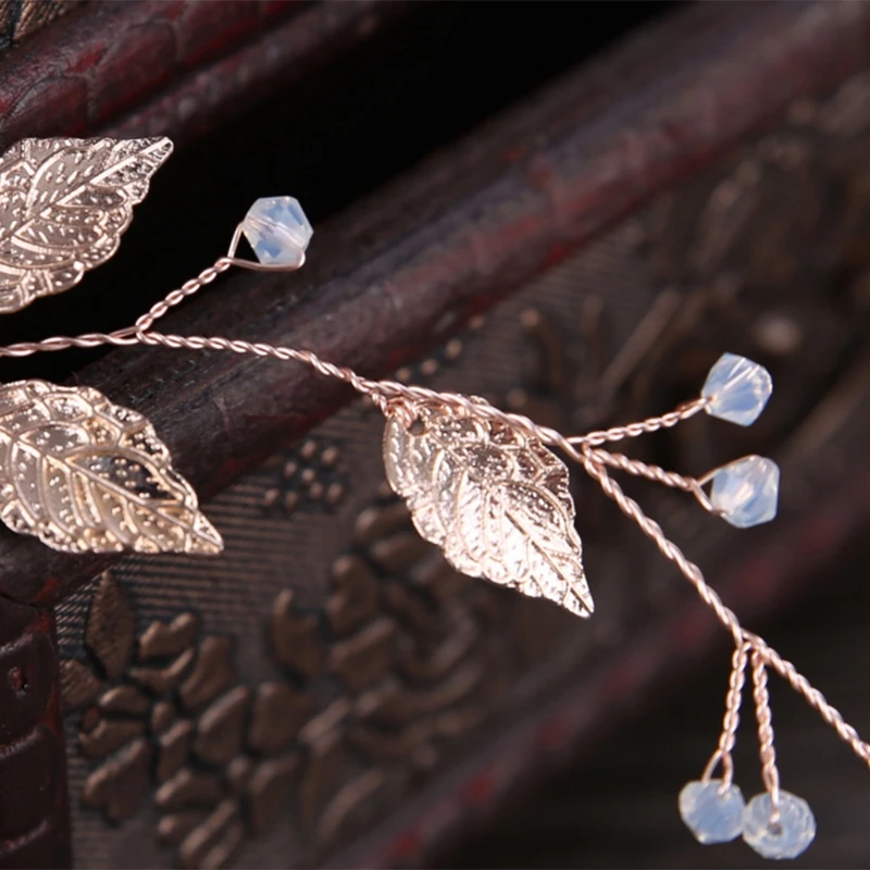 Невеста повязка розово-Золотые листья ювелирные изделия из жемчуга для