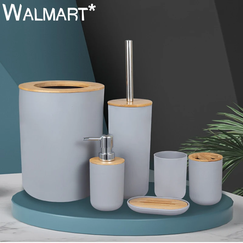 6Pcs Bamboo Plastic Solid Color Simplicity Bathroom Toiletries Accessories Sets Toilet Brush Toothbrush Cups Soap Box Trash Cans
6Pcs Bamboo Plastic Solid Color Simplicity Bathroom Toiletries Accessories Sets Toilet Brush Toothbrush Cups Soap Box Trash Cans