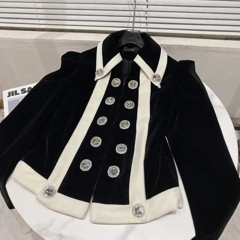 Net Red Autumn Women Jackets 2021 New Fashion Rhinestone Double-breasted Long Sleeve Velvet Jacket Coat Black Female Blazer Suit
Net Red Autumn Women Jackets 2021 New Fashion Rhinestone Double-breasted Long Sleeve Velvet Jacket Coat Black Female Blazer Suit