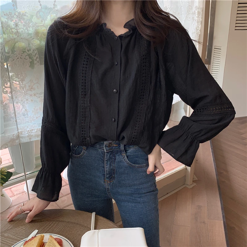 Новинка 2020, осенняя свободная черная рубашка во французском ретро-стиле с длинными рукавами, Женский дизайнерский нишевый Топ 
Новинка 2020, осенняя свободная черная рубашка во французском ретро-стиле с длинными рукавами, Женский дизайнерский нишевый Топ