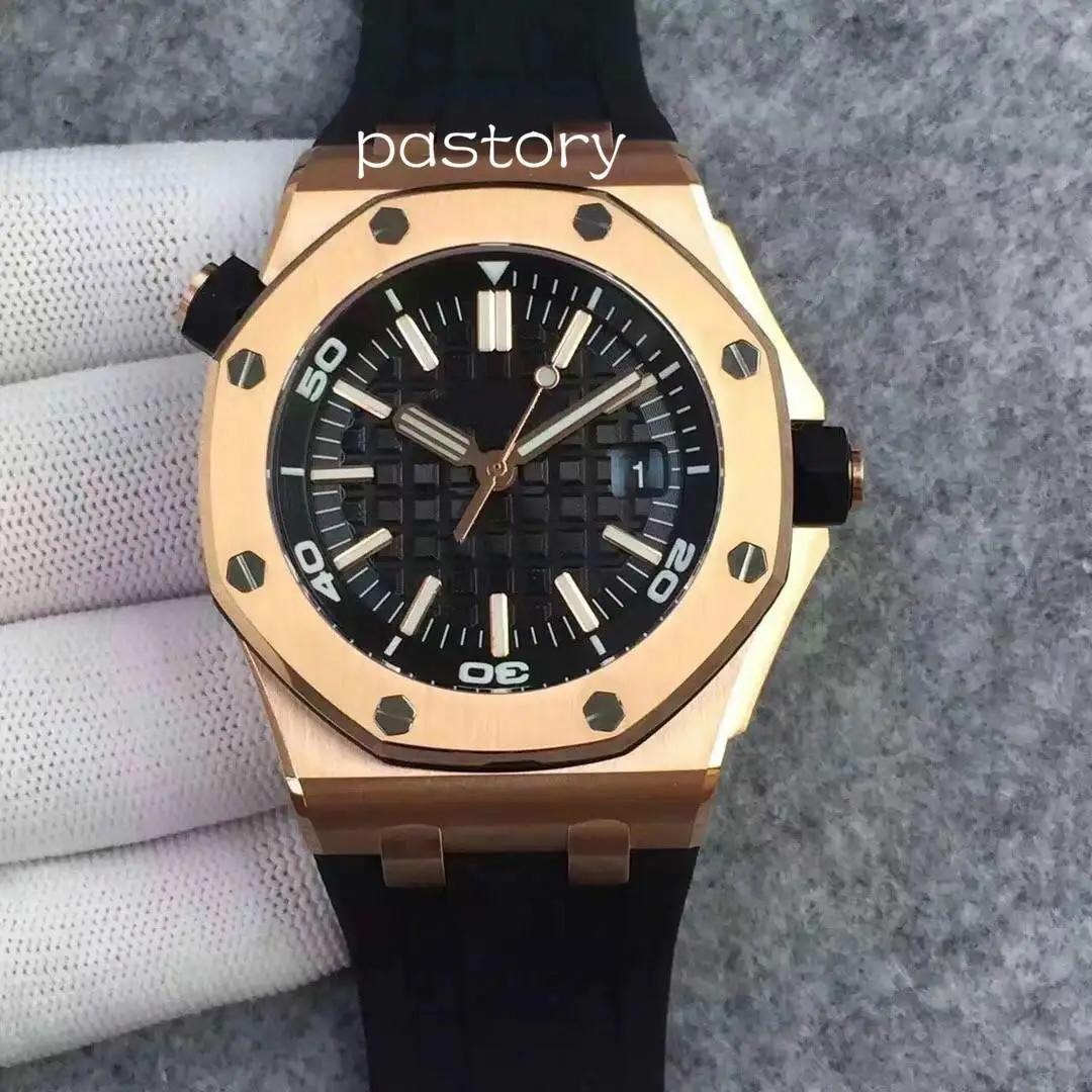 

HOT SALE PASTORY WristWatch Rose Gold Rubber Band Stainless Steel 300m/10000ft Automatic Mechanical Men's Watch Watches