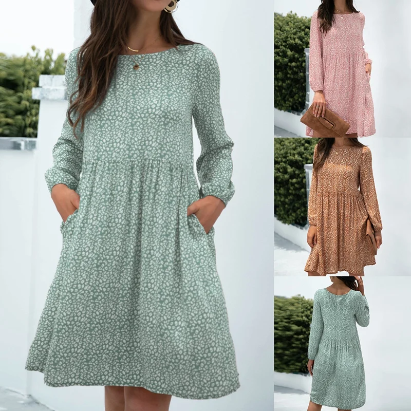 Leopard Print Dress For Women Autumn Long-Sleeve O Neck Loose Elegant Chic Casual Midi Boho Sundress
Leopard Print Dress For Women Autumn Long-Sleeve O Neck Loose Elegant Chic Casual Midi Boho Sundress