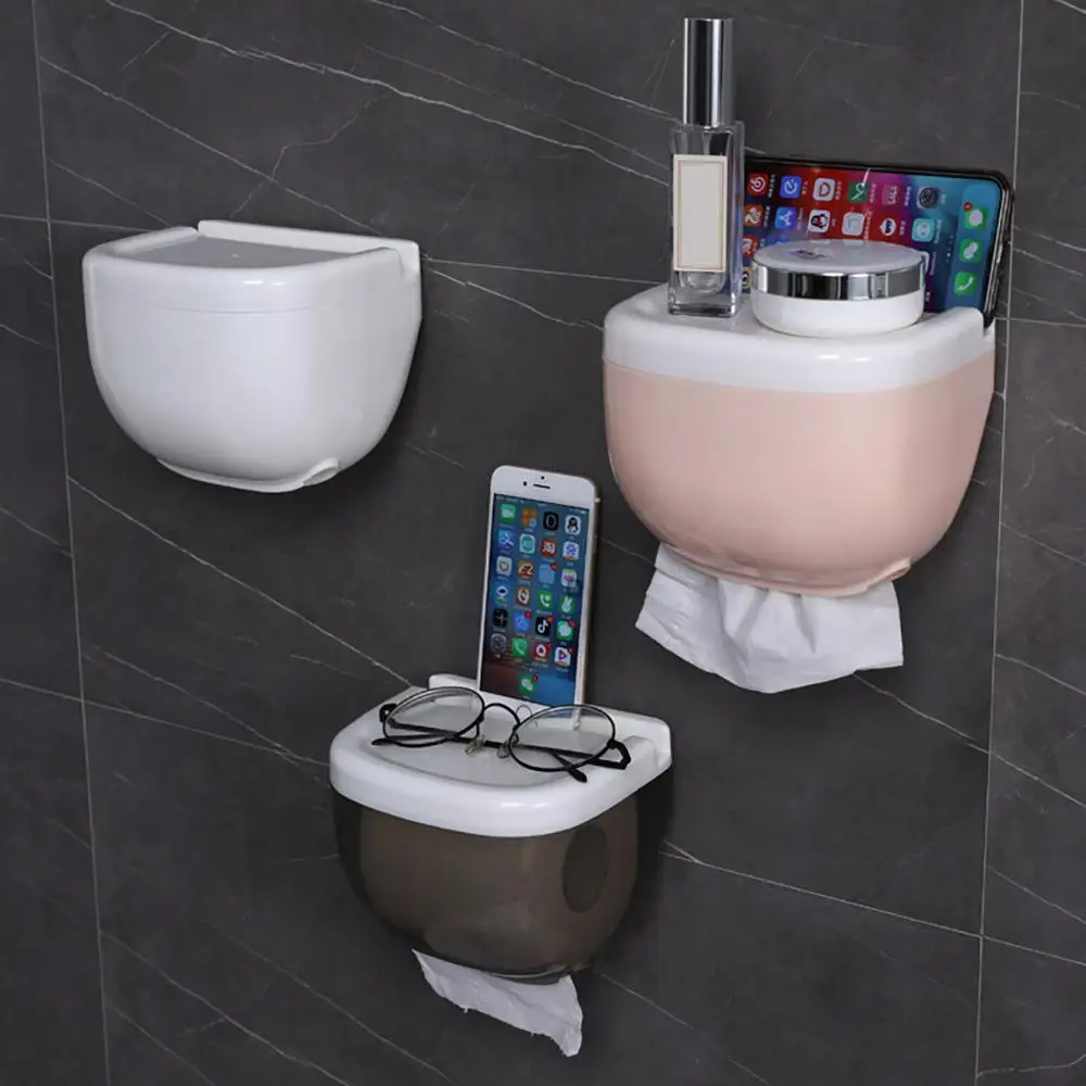 Bathroom Waterproof Toilet Paper Holder Mobile Phone Storage Shelf Wall Mounted Rack New Feature toilet paper holder FDH | Обустройство