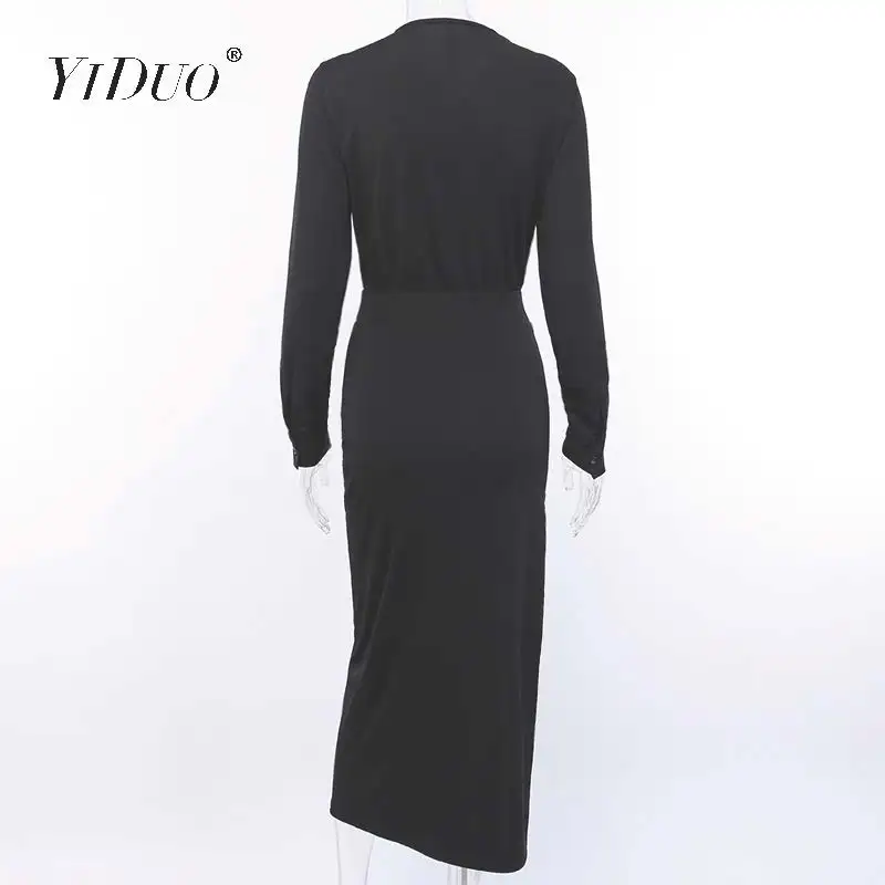YiDuo Women Long Sleeve V-Neck Sexy Wrap Party Dress High Split Black Maxi Dress Club Wear 2019 Autumn Female Long Red Dresses 
YiDuo Women Long Sleeve V-Neck Sexy Wrap Party Dress High Split Black Maxi Dress Club Wear 2019 Autumn Female Long Red Dresses