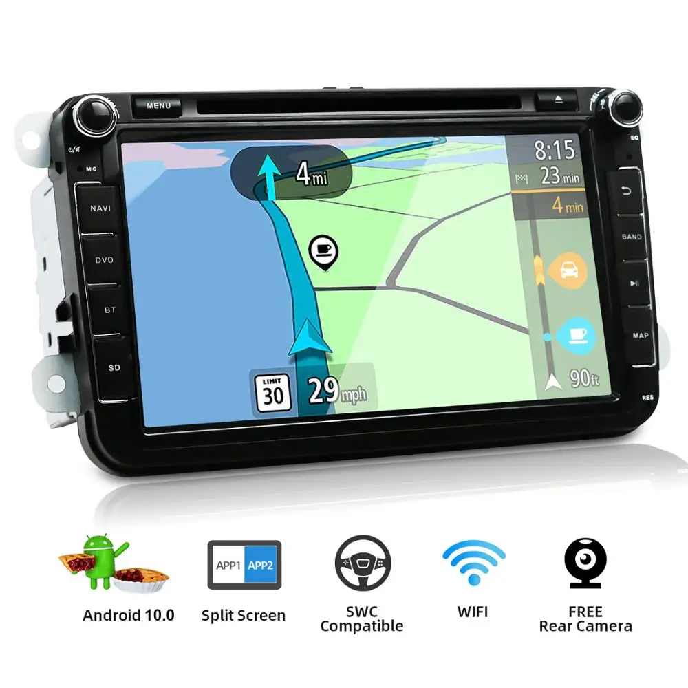 Автомобильный мультимедийный DVD плеер на Android 10 для Volkswagen Golf MK5 MK6 Passat B5 B6 Tiguan Polo skoda