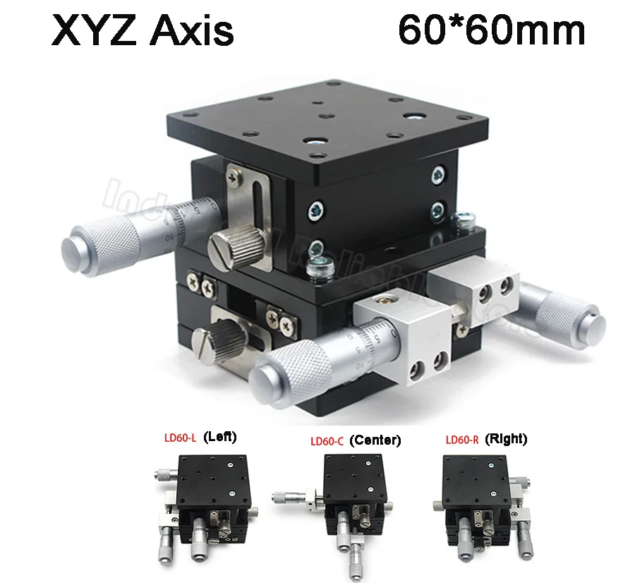 

XYZ Axis 60*60mm Manual Displacement Platform Linear Stage Sliding Table XYZ60-LM RM CM cross rail LD60-LM Trimming Station