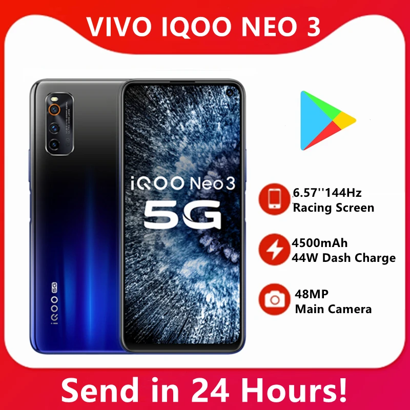 Оригинальный смартфон Vivo iQOO Neo 3 8 Гб 128 ГБ Snapdragon 865 4500 мАч 44 Вт гоночный экран