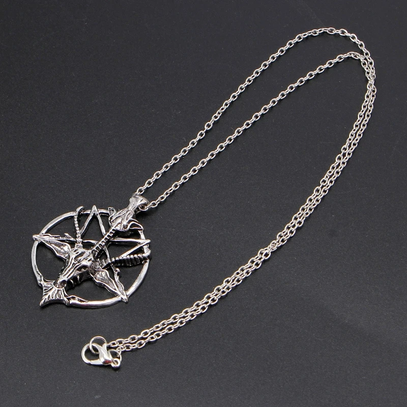 

Pentagram Sabbatic Goat Head Pendant Necklaces Baphomet LaVeyan LaVey Satainism