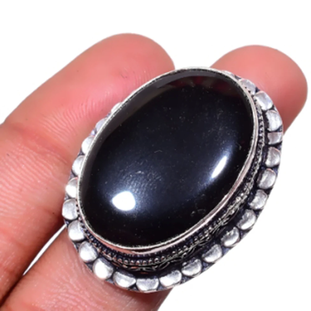 

Черное кольцо из оникса серебряное покрытие над медью, размер США 7,75, R5305