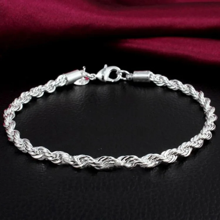 Fashion Silver Plated 4mm Ring Women's Twisted Rope Bracelet Suitable for Charming Women Wedding Jewelry Anniversary Gift
Fashion Silver Plated 4mm Ring Women's Twisted Rope Bracelet Suitable for Charming Women Wedding Jewelry Anniversary Gift