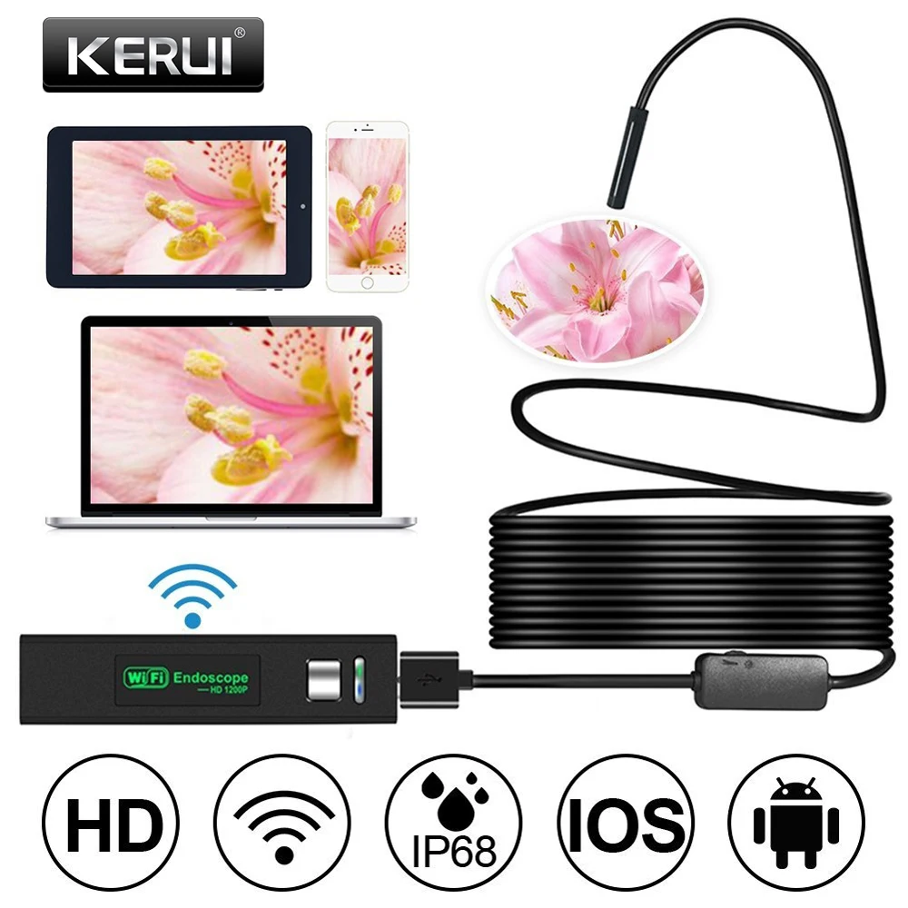 

Эндоскоп KERUI, Wi-Fi, камера HD 1200P 720P, объектив 8 мм, беспроводная камера для наблюдения за домом, система IOS и Android