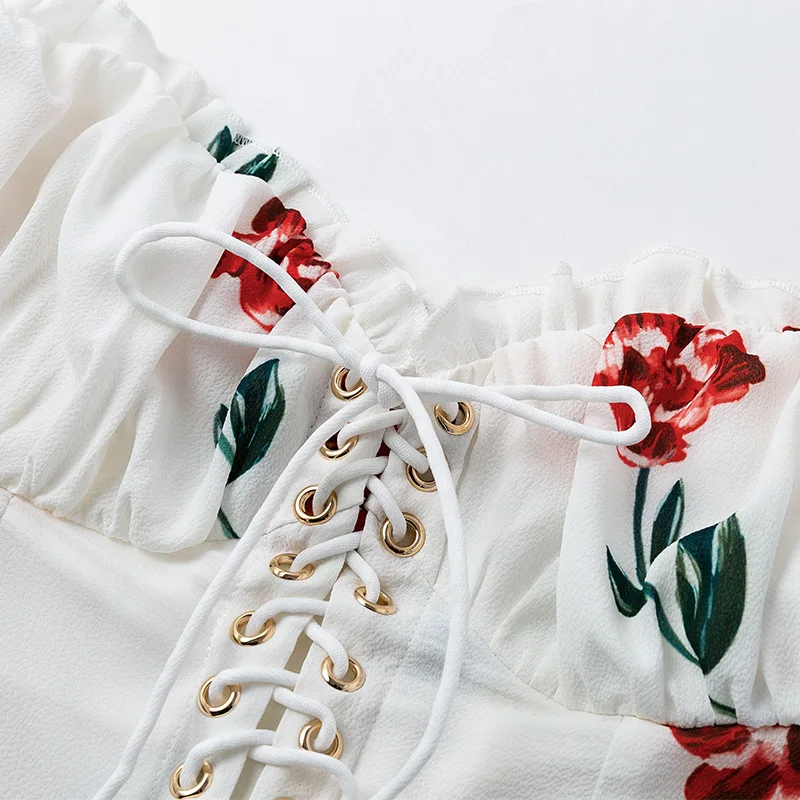 Women Summer Dress 2020 Lace Up Strapless Off The Shoulder Sexy Dress Short Sleeve Holiday Floral Print Ruffle Beach Dress White 
Women Summer Dress 2020 Lace Up Strapless Off The Shoulder Sexy Dress Short Sleeve Holiday Floral Print Ruffle Beach Dress White