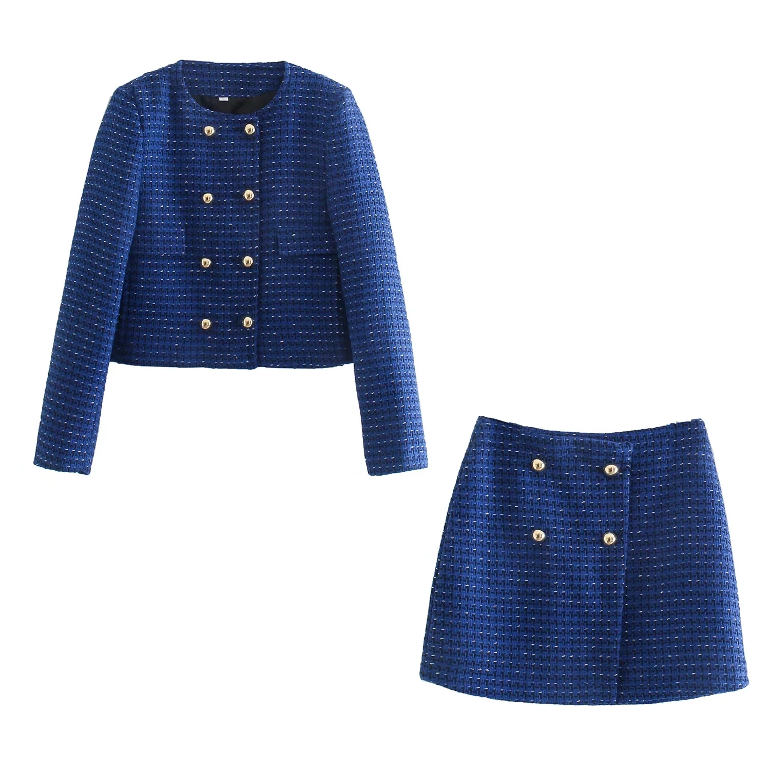 XEASY 2021 Tweed Women Two-piece Set Blue Plaid Vintage Office Lady Double Breasted Blazer Female High Waist Mini Skirt Suit
XEASY 2021 Tweed Women Two-piece Set Blue Plaid Vintage Office Lady Double Breasted Blazer Female High Waist Mini Skirt Suit