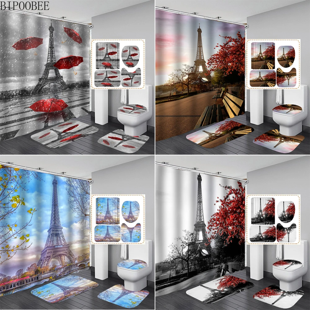 BIPOOBEE Paris Tower Print Bathroom Shower Bath Curtain Set High Quality Curtains Non-Slip Rugs Toilet Lid Cover Mat Carpet Sets
BIPOOBEE Paris Tower Print Bathroom Shower Bath Curtain Set High Quality Curtains Non-Slip Rugs Toilet Lid Cover Mat Carpet Sets