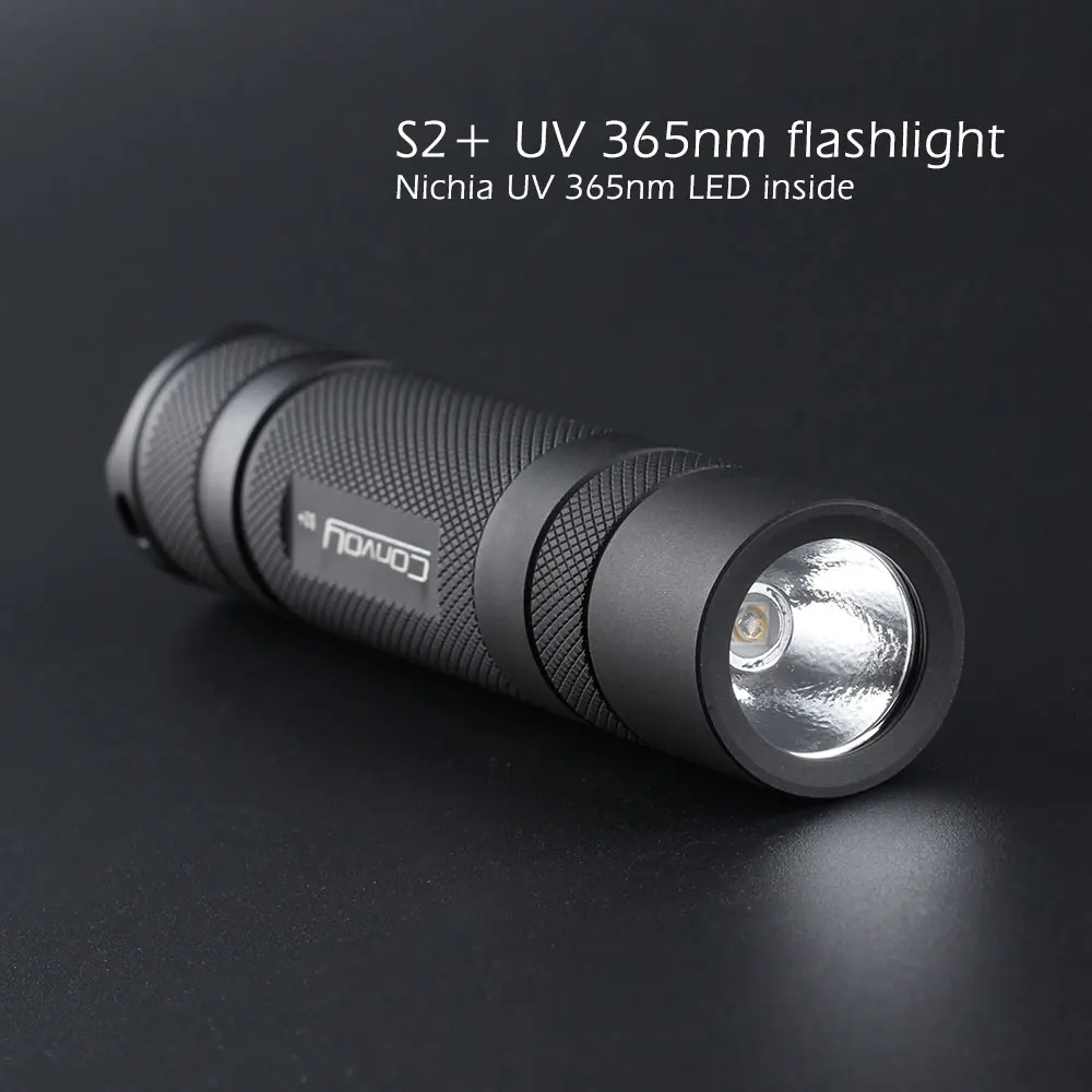 Convoy S2+ UV 365nm led flashlight ,with nichia LED in side ,Fluorescent agent detection,UVA 18650 Ultraviolet flashlight
Convoy S2+ UV 365nm led flashlight ,with nichia LED in side ,Fluorescent agent detection,UVA 18650 Ultraviolet flashlight