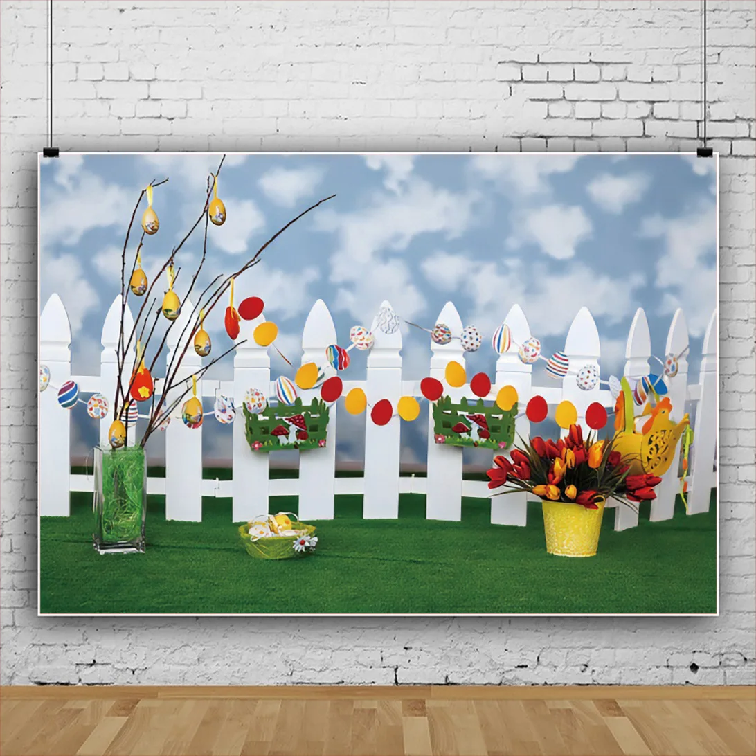 Flowers Fence Easter Bunny Colorful Eggs Bunting Backdrops Photo Background Happy Holiday Decorations for Kids Photography Props
Flowers Fence Easter Bunny Colorful Eggs Bunting Backdrops Photo Background Happy Holiday Decorations for Kids Photography Props