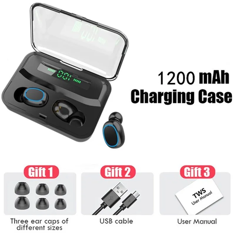 TWS Wireless Bluetooth Earphones5 .0 9D Bass Stereo waterproof Earbuds Handsfree Headset With 1200mAh Charging Box LED Display
TWS Wireless Bluetooth Earphones5 .0 9D Bass Stereo waterproof Earbuds Handsfree Headset With 1200mAh Charging Box LED Display
