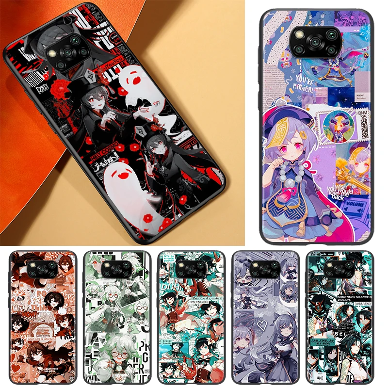 Черный чехол для телефона Genshin Impact аниме Xiaomi Civi Mi Play Mix 3 A2 A1 6X 5X Poco X3 NFC F3 GT M3 M2 X2 F2 Pro C3