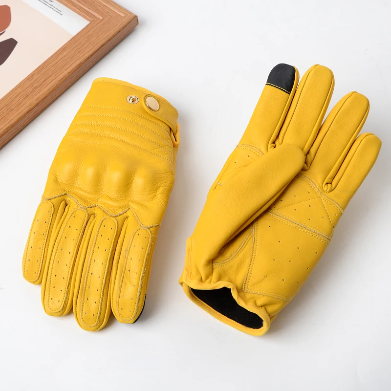 Men's Touch screen Genuine Leather Gloves Motorcycle Full Finger Winter Gloves Withvelvet Yellow Vintage Women Moto Gloves NR213
Men's Touch screen Genuine Leather Gloves Motorcycle Full Finger Winter Gloves Withvelvet Yellow Vintage Women Moto Gloves NR213