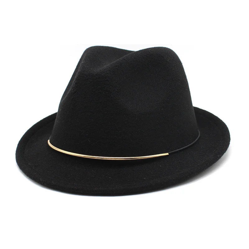 

Vintage Black Wool Felt Wide Brim Fedora Hats For Men Striped Gangster Trilby Hat Autumn Winter Panama Jazz Cap Chapeau Homme