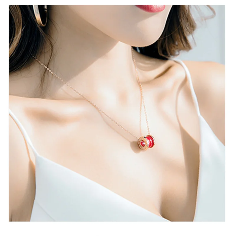 

Little Red Pendant Roman Digital Arc Ceramic Spring Necklace Female Douyin With Web Celebrity Clavicle Chain