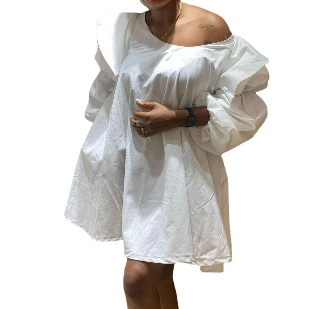 Summer 2021 Europe America African Round Neck Lantern Sleeve Loose Ruffle Solid Color One Word Collar Women's New Dress Casual
Summer 2021 Europe America African Round Neck Lantern Sleeve Loose Ruffle Solid Color One Word Collar Women's New Dress Casual