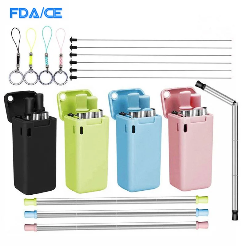 

Collapsible Telescopic Straw Silica Gel Metal Stainless Steel Reusable Final Eco Folding Drinking Straws Home Travel CE FDA