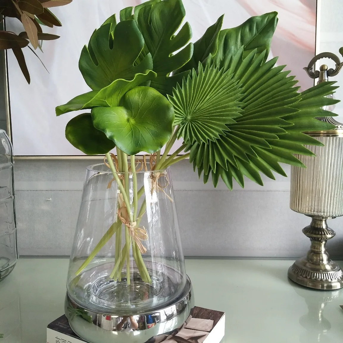 

Искусственная искусственная Пальма листья растения поддельные черепаха Таро зеленый лист для дома свадебный стол цветочное украшение