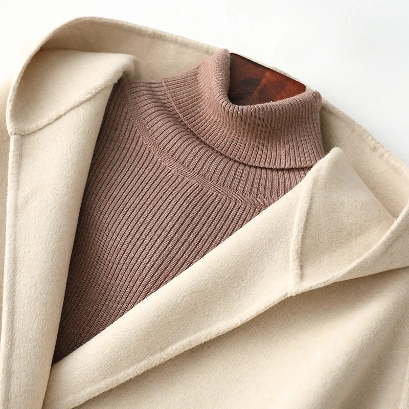 Женское шерстяное пальто с поясом Элегантное Длинное винтажное в Корейском