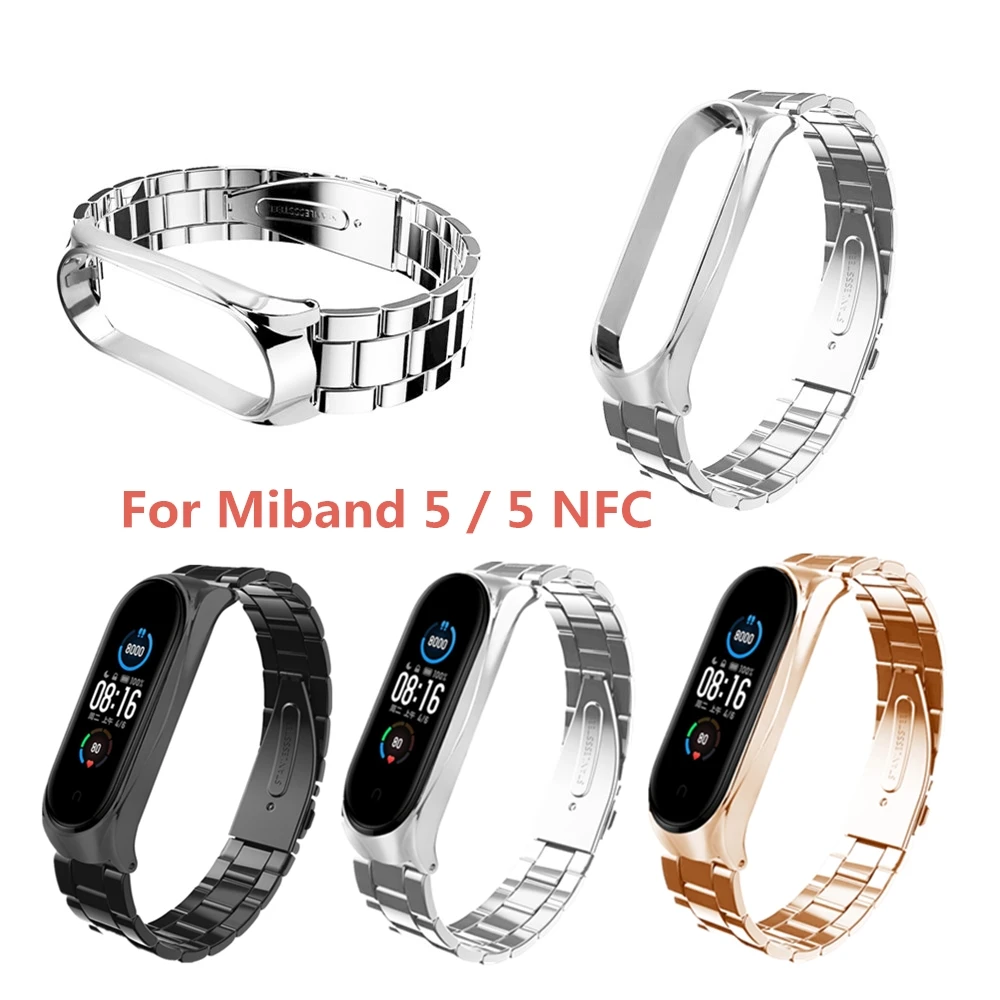 Ремешок из нержавеющей стали для Xiaomi Mi Band 5 4 3/5 NFC смарт браслет металлический