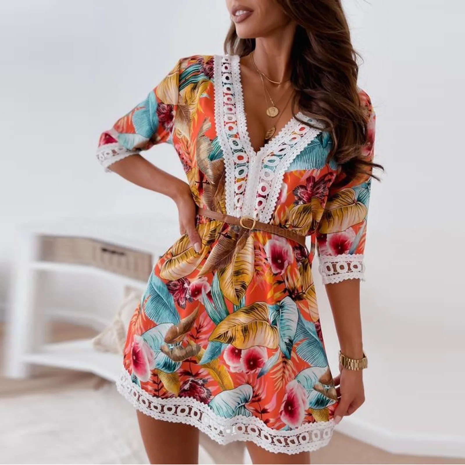 Fashion Women Lace Patchwork Casual Floral Dress V-Neck Half Sleeve Slim Dress Ladies Autumn Clothes vestidos mujer verano 2021
Fashion Women Lace Patchwork Casual Floral Dress V-Neck Half Sleeve Slim Dress Ladies Autumn Clothes vestidos mujer verano 2021