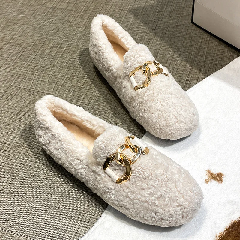 Chain Lambswool Flats Moccasins Femme Slip On Plush Winter Ladies Shoes Curly Furry Loafers Women Creepers Zapatos Plus Size 43
Chain Lambswool Flats Moccasins Femme Slip On Plush Winter Ladies Shoes Curly Furry Loafers Women Creepers Zapatos Plus Size 43