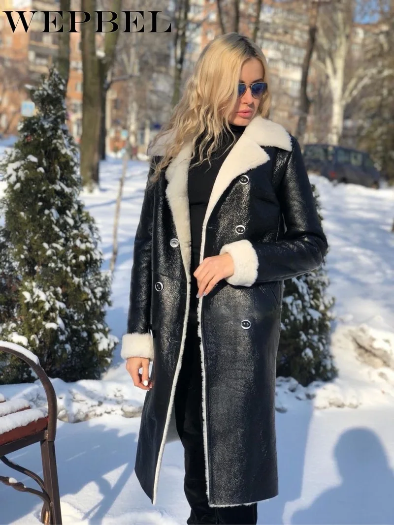 WEPBEL Women Winter Fur Label Collar PU Leather Long Jacket Overcoat Ladies Warm Thick Loose Double Breasted Outerwear
WEPBEL Women Winter Fur Label Collar PU Leather Long Jacket Overcoat Ladies Warm Thick Loose Double Breasted Outerwear