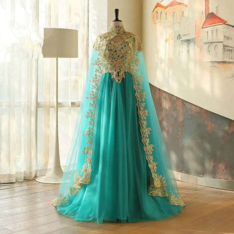 Saudi Arabia A Line Evening Gowns Long Cape Green Lace Appliqued Beading Muslim India Prom Dress Formal Wear Party Dresses
Saudi Arabia A Line Evening Gowns Long Cape Green Lace Appliqued Beading Muslim India Prom Dress Formal Wear Party Dresses